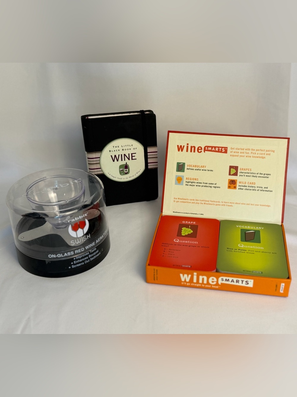Wine Lover Gift Set: WineSmarts Game, Rabbit Aerator, & Wine Book Barware Bundle